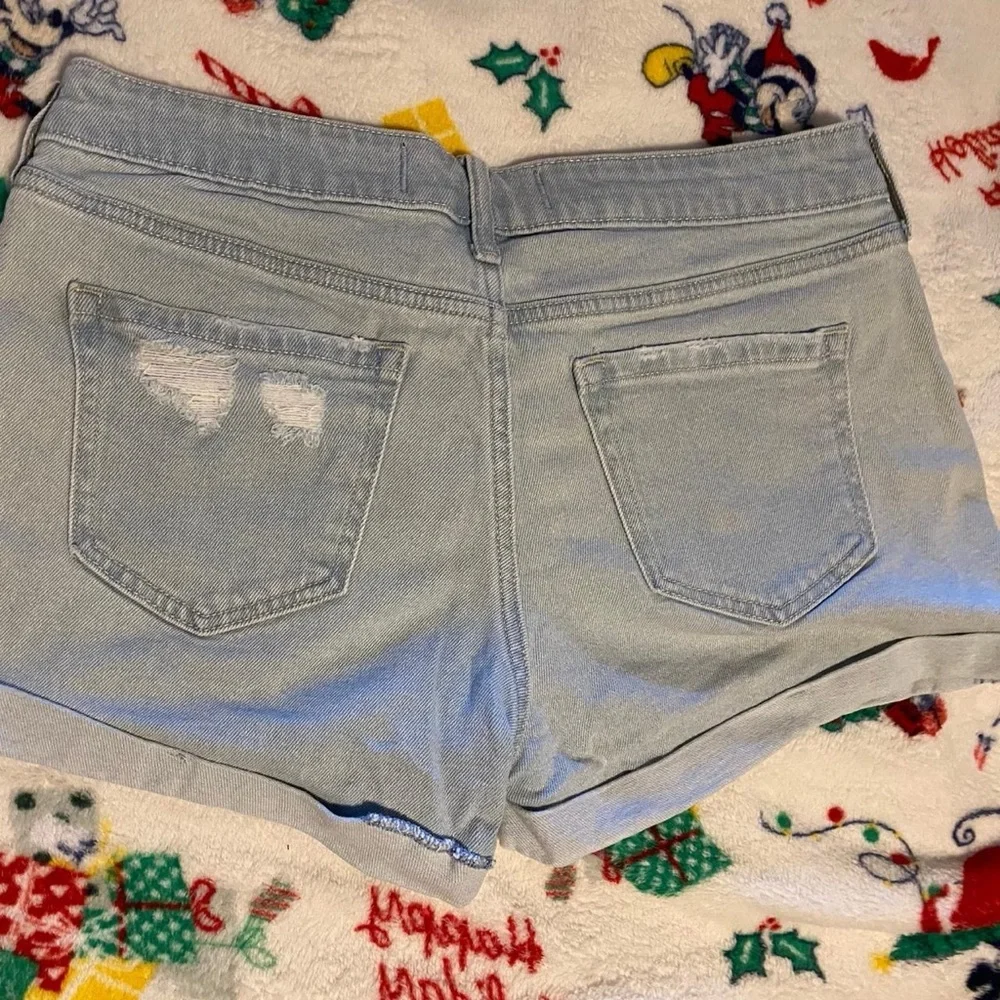 Hollister Light Wash Distressed Rolled-Hem Denim Shorts - Picture 2 of 3